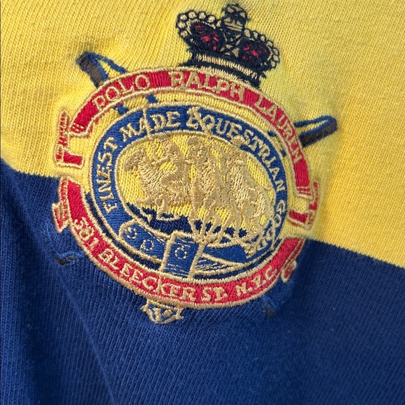 Vintage Ralph Lauren Men's Navy and Yellow Striped Shirt - Picture 3 of 9